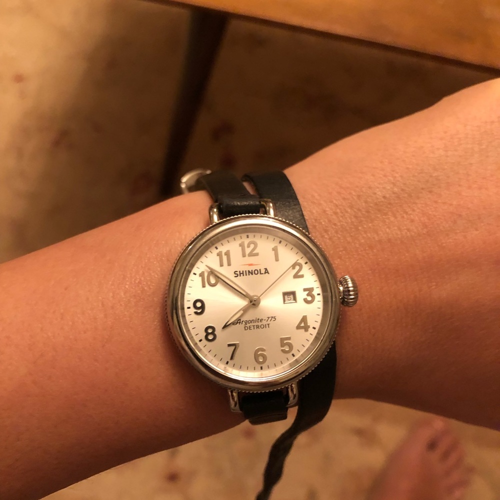 Shinola Birdy 34mm in Silver & Black Strap